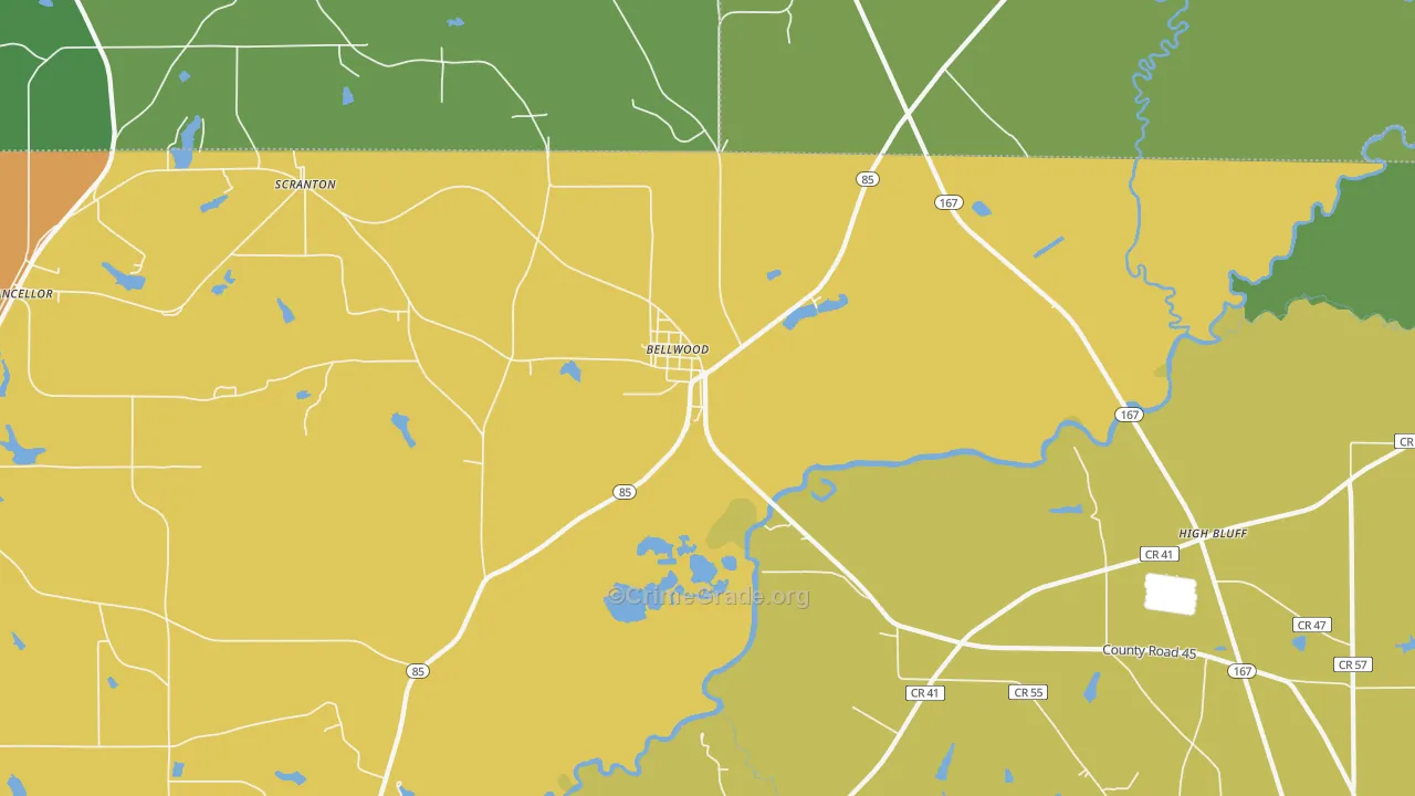 Bellwood, AL Map of Vandalism Rates