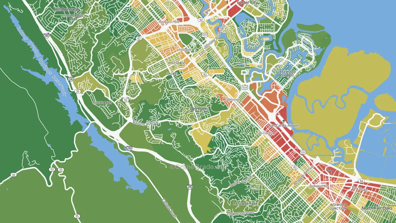 Belmont, CA Map of Vandalism Rates