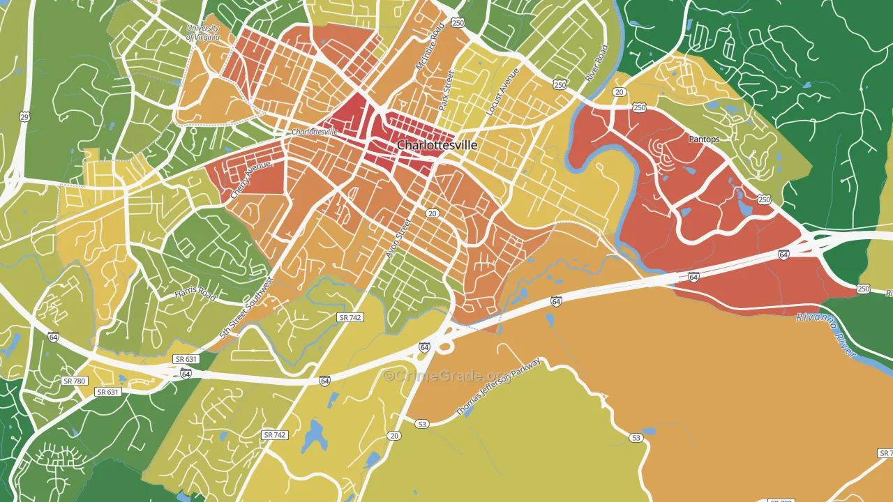 Belmont-Charlottesville, Charlottesville, VA Map of Vandalism Rates