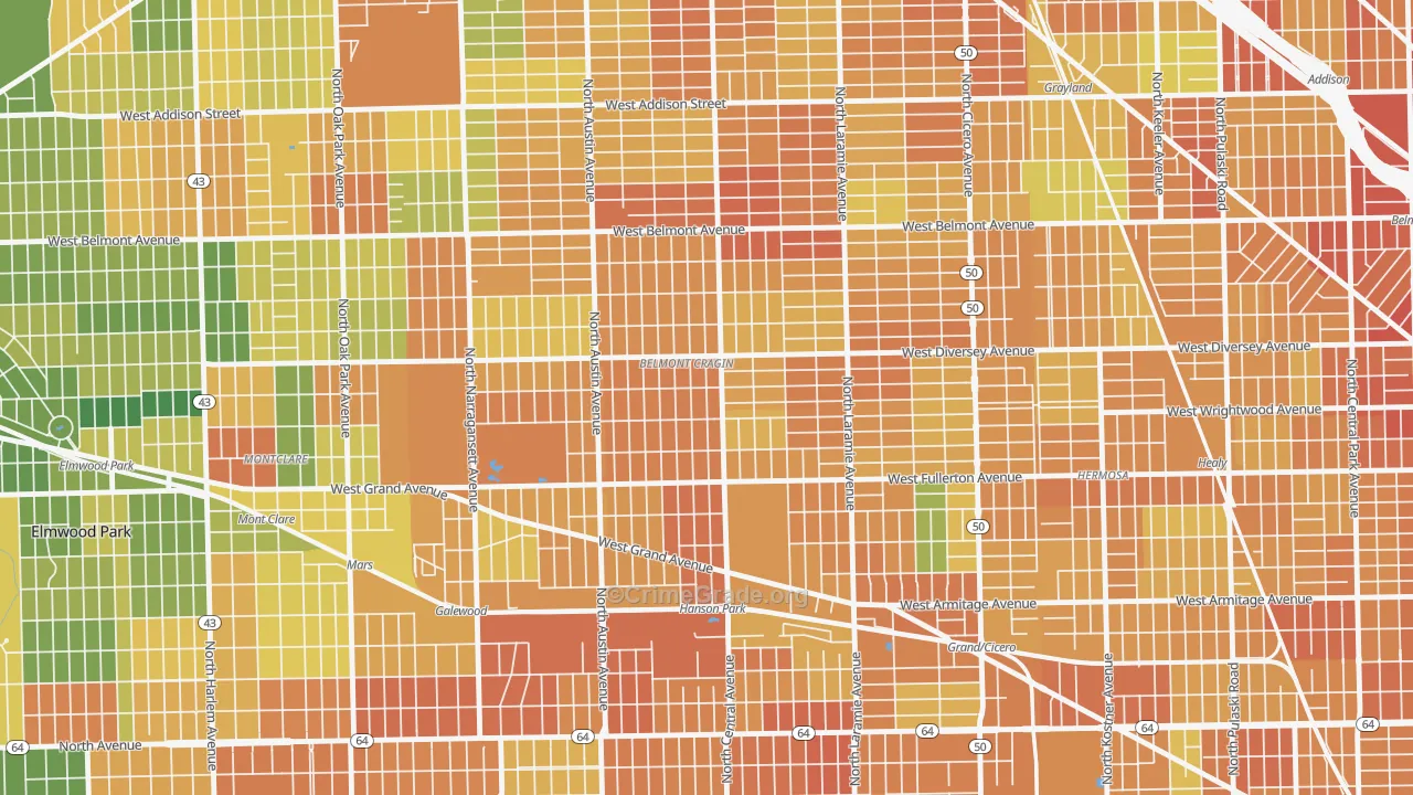 Belmont Cragin, Chicago, IL Map of Vandalism Rates