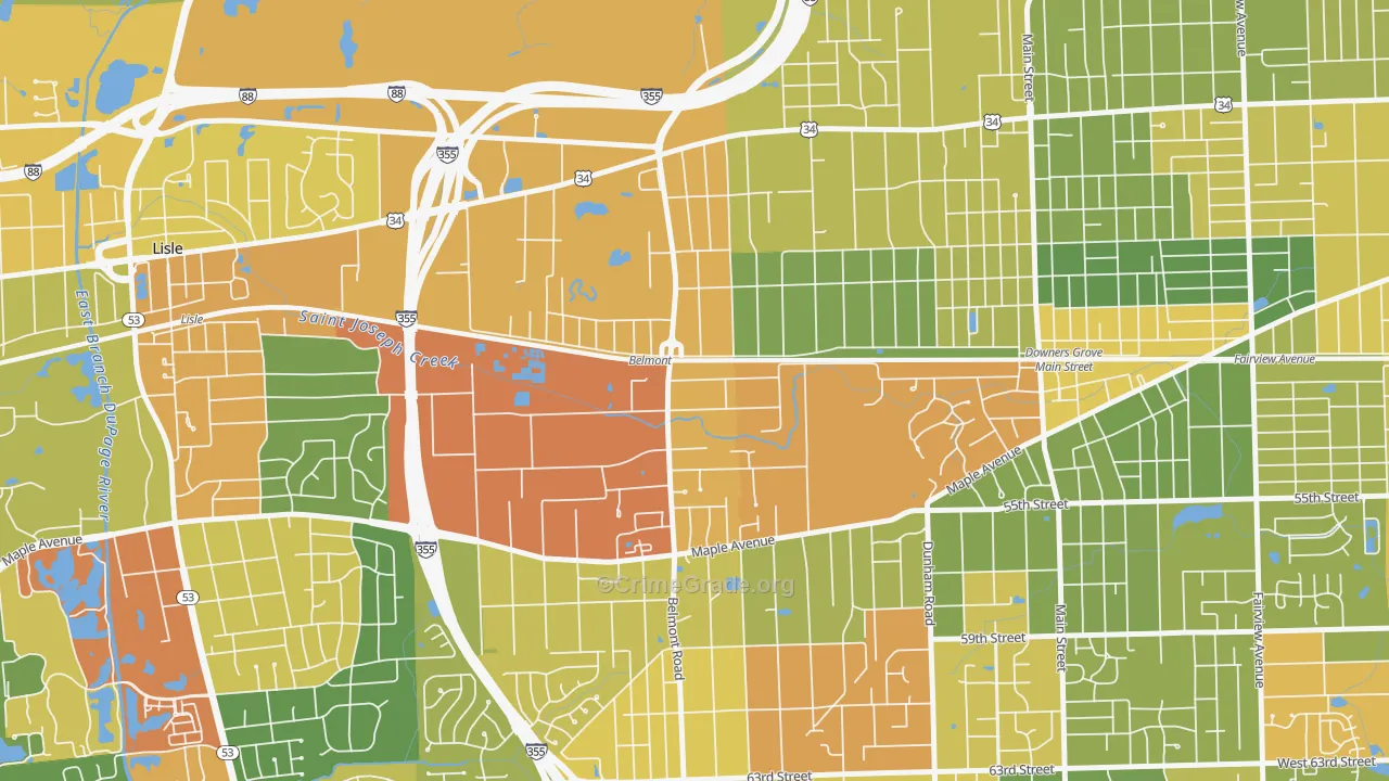 Belmont, Downers Grove, IL Map of Vandalism Rates