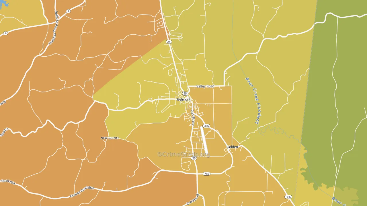 Belmont, MS Map of Vandalism Rates