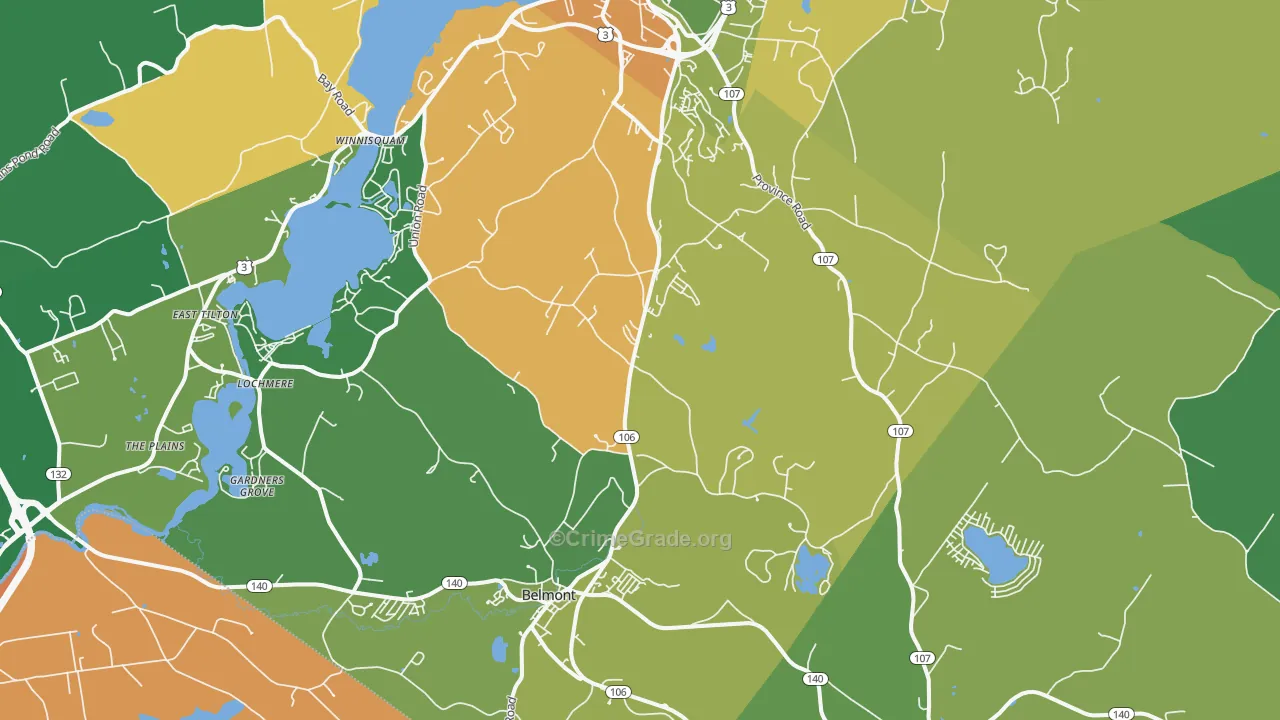 Belmont, NH Map of Vandalism Rates