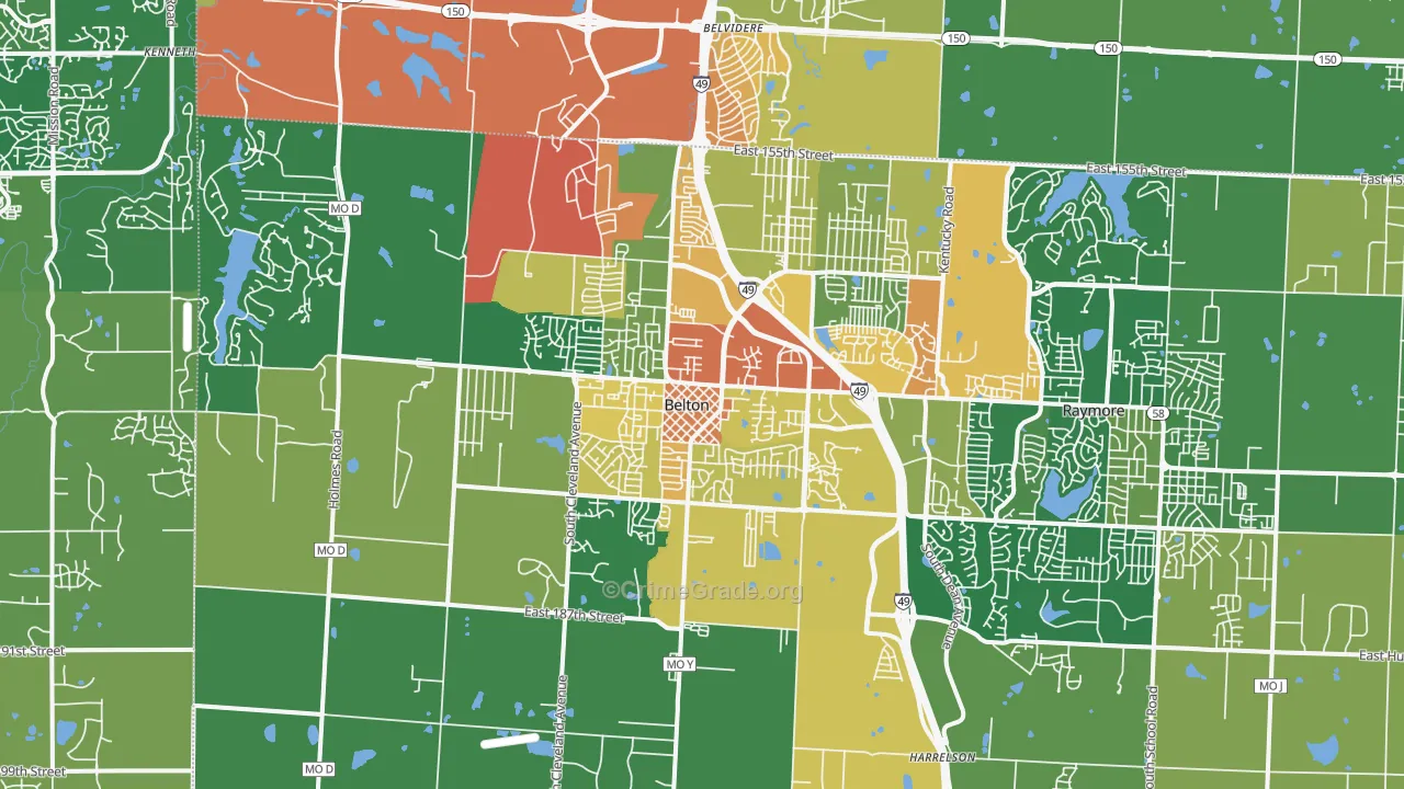 Belton, MO Map of Vandalism Rates