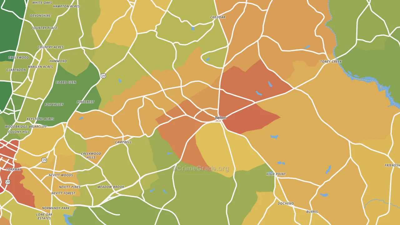 Belton, SC Map of Vandalism Rates