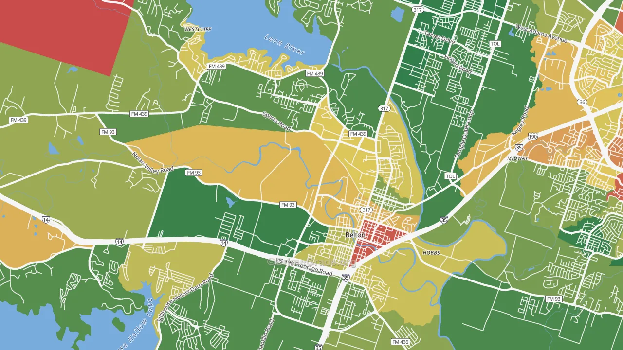 Belton, TX Map of Vandalism Rates