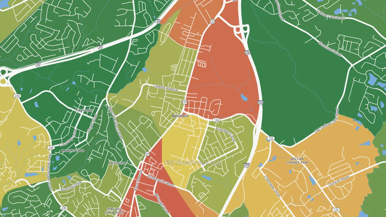 Belvedere, SC Map of Vandalism Rates