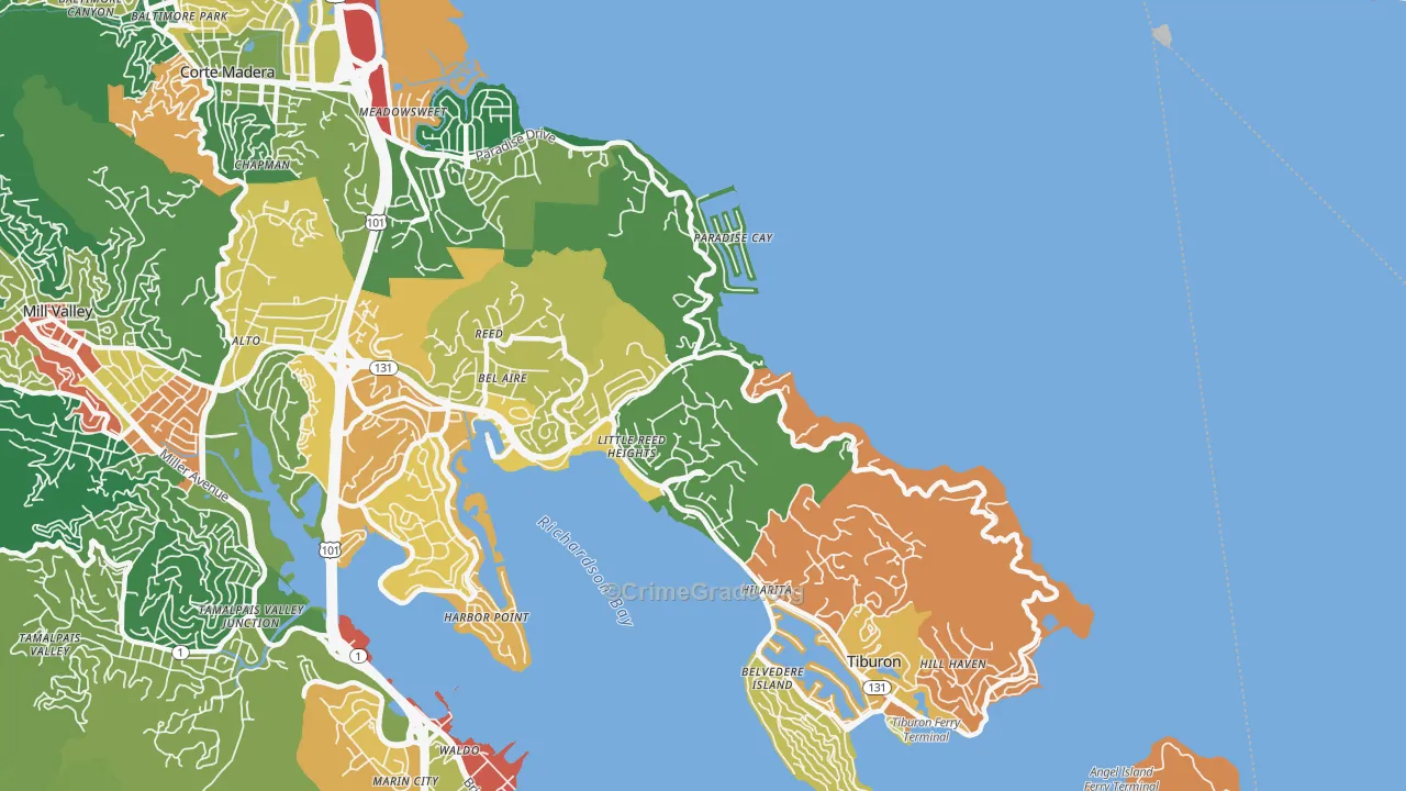 Belvedere-Tiburon, CA Map of Vandalism Rates