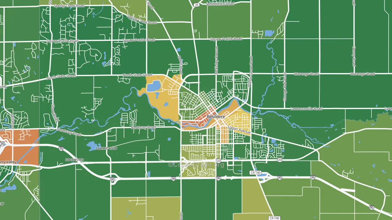 Belvidere, IL Map of Vandalism Rates