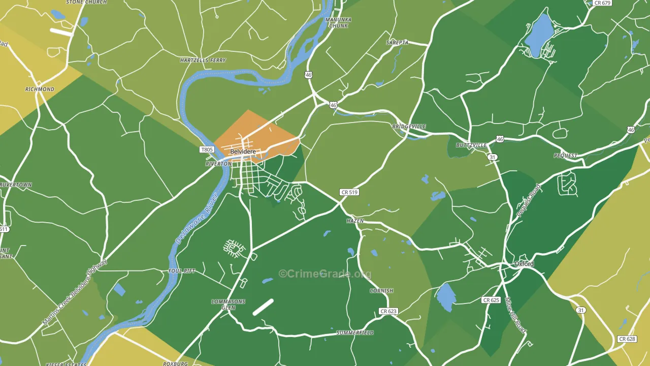 Belvidere, NJ Map of Vandalism Rates