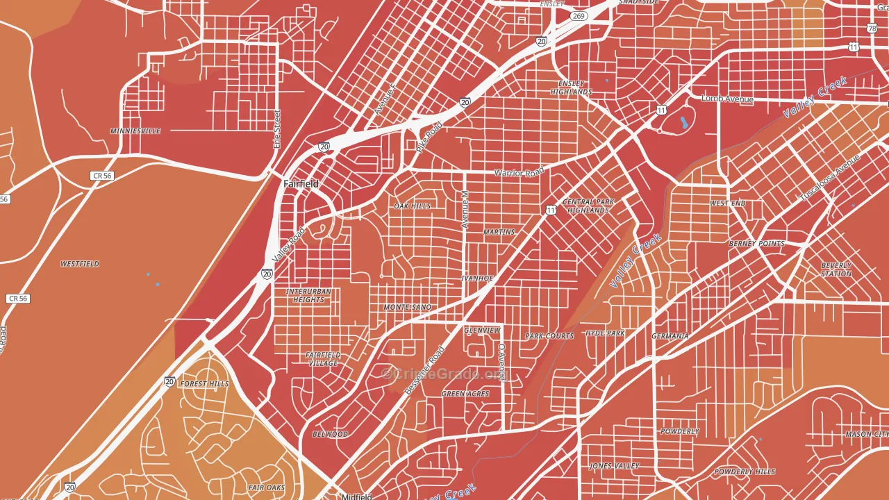 Belview Heights, Birmingham, AL Map of Vandalism Rates