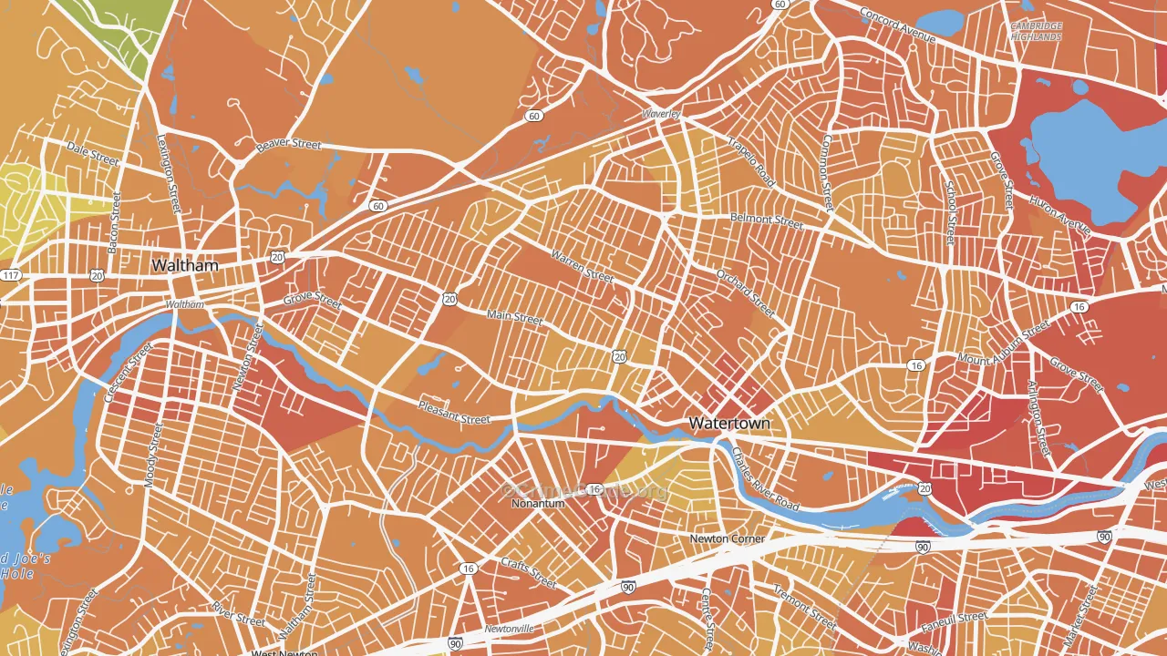 Bemis, Watertown Town, MA Map of Vandalism Rates