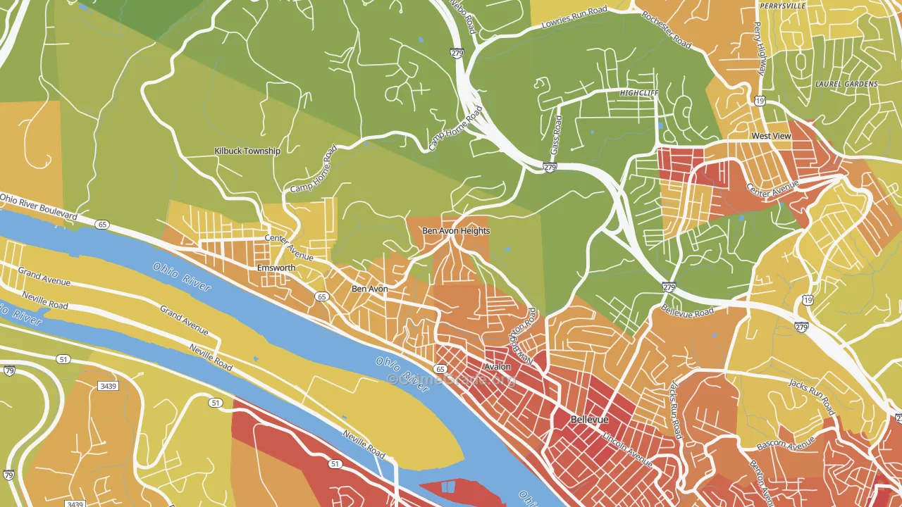 Ben Avon Heights, PA Map of Vandalism Rates