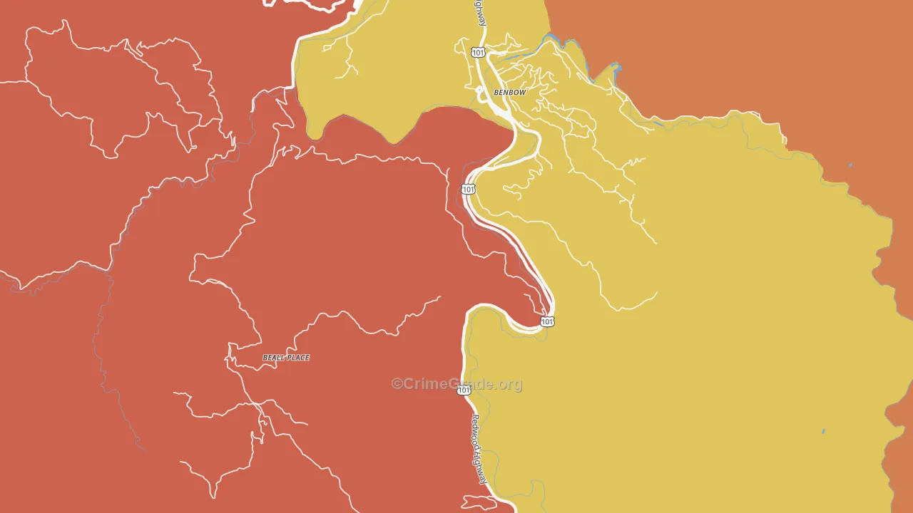 Benbow, CA Map of Vandalism Rates