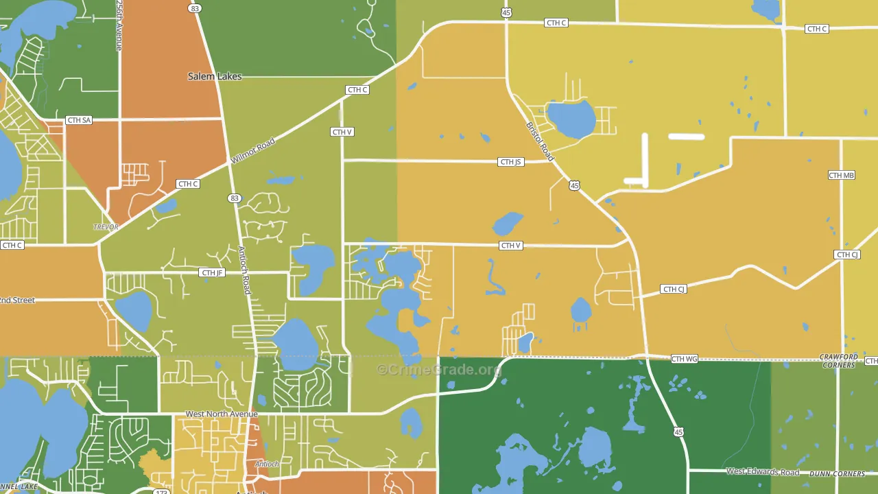 Benet Lake, WI Map of Vandalism Rates