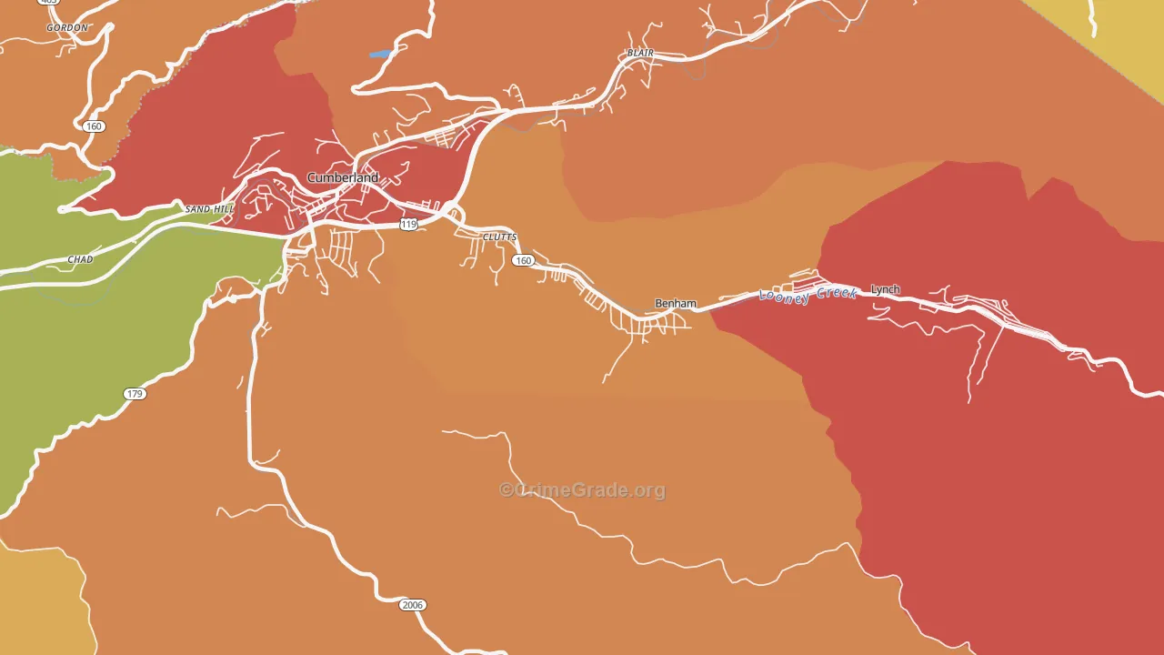 Benham, KY Map of Vandalism Rates