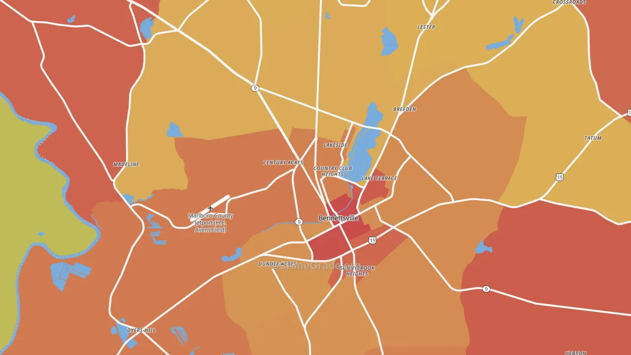 Bennettsville, SC Map of Vandalism Rates