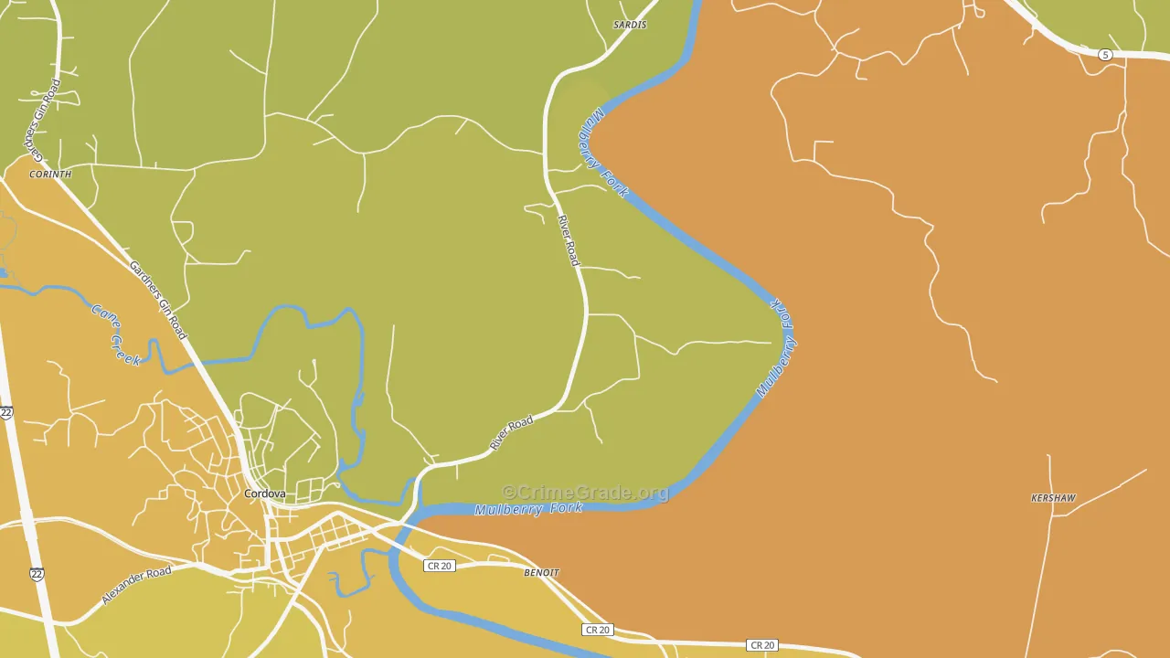 Benoit, AL Map of Vandalism Rates