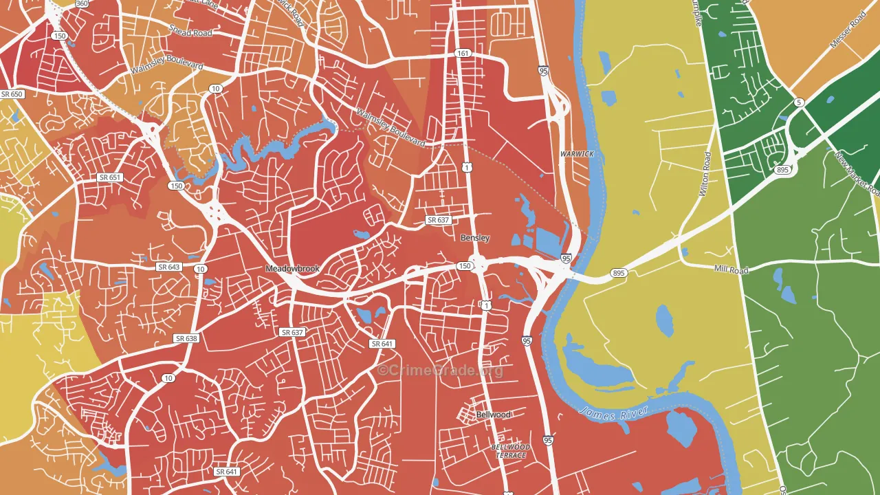 Bensley, VA Map of Vandalism Rates