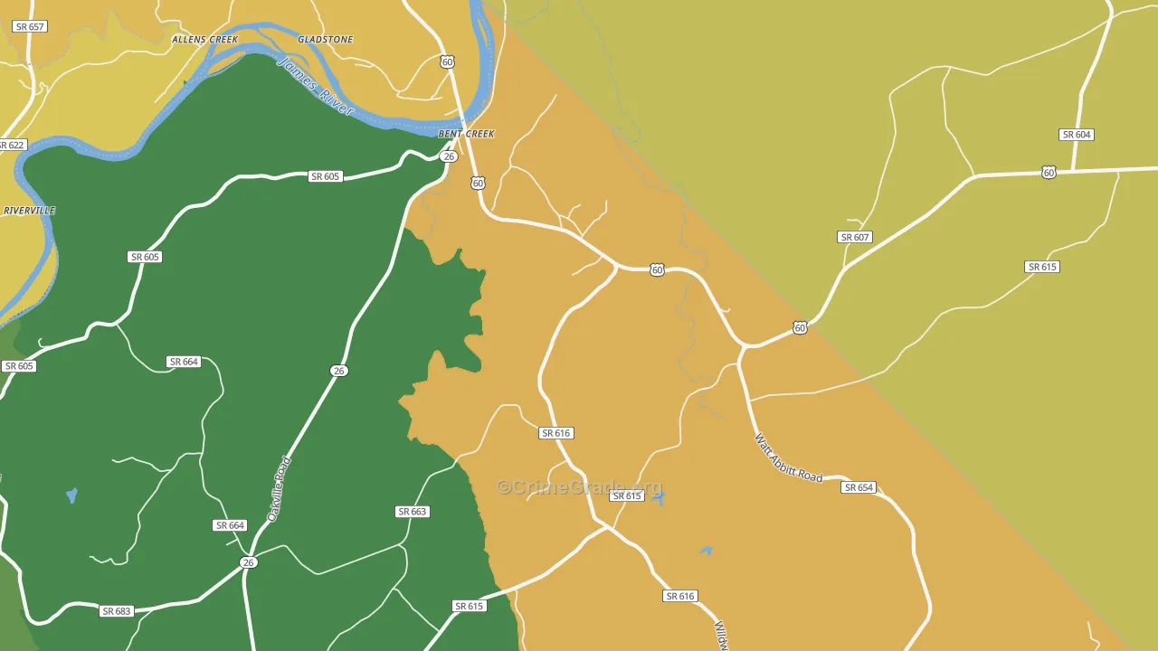 Bent Creek, VA Map of Vandalism Rates