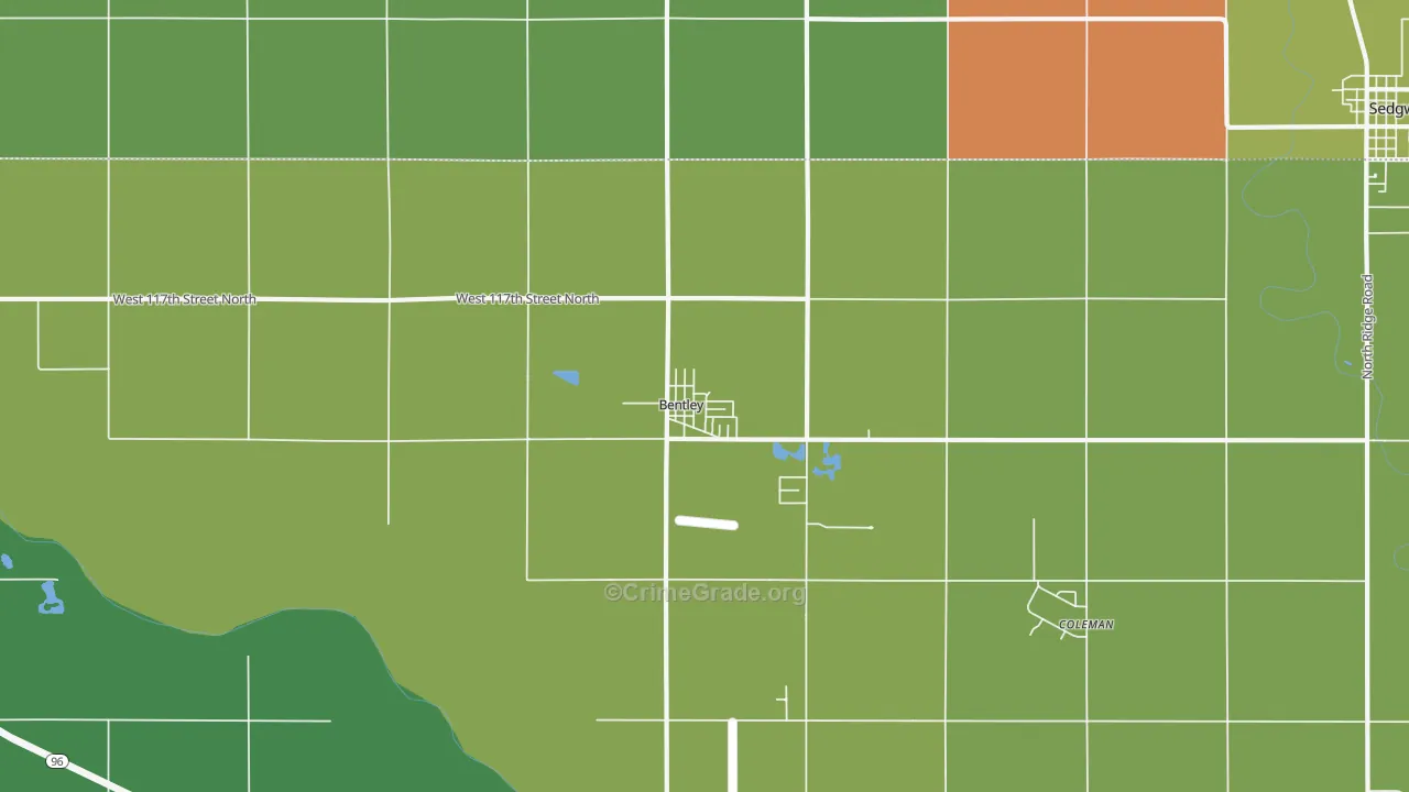 Bentley, KS Map of Vandalism Rates