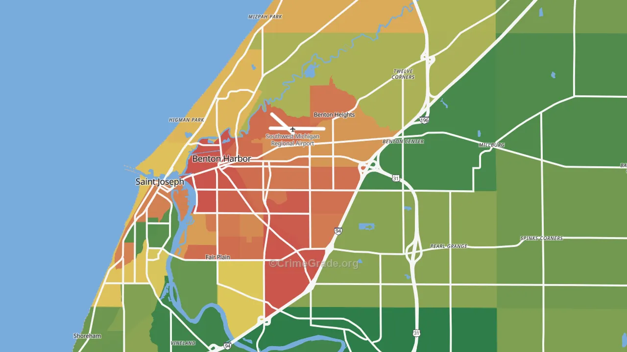Benton Harbor, MI Map of Vandalism Rates