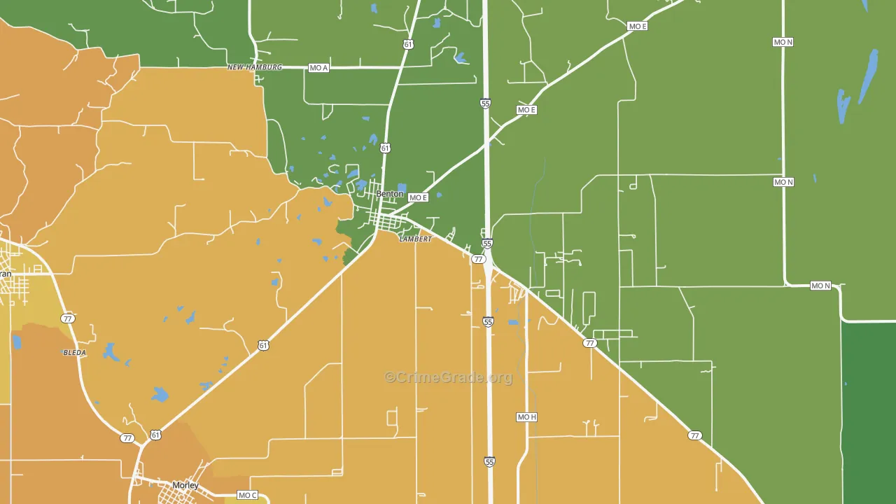 Benton, MO Map of Vandalism Rates