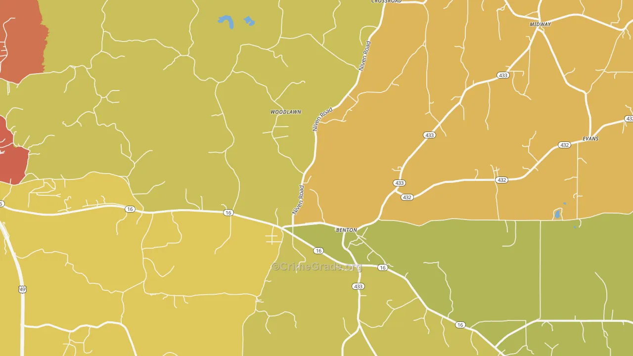 Benton, MS Map of Vandalism Rates