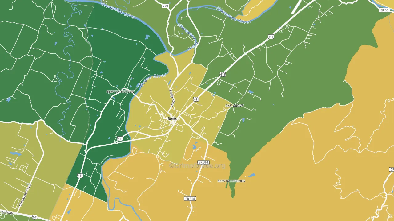 Benton, TN Map of Vandalism Rates