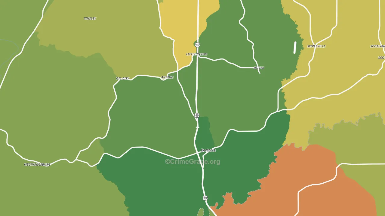Bentonia, MS Map of Vandalism Rates
