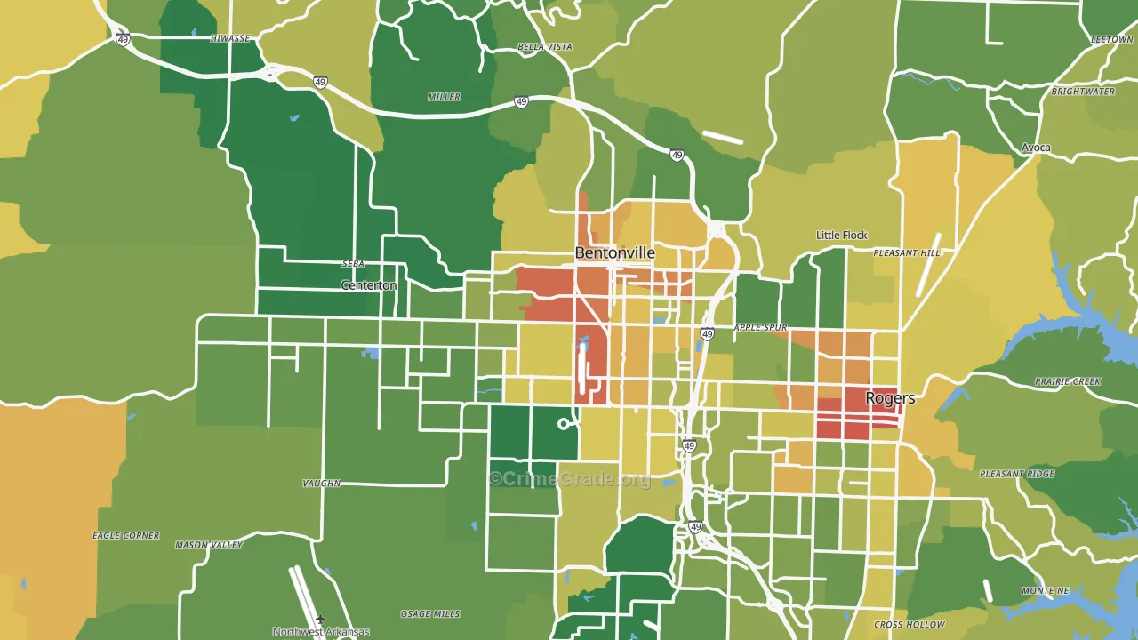 Bentonville, AR Map of Vandalism Rates