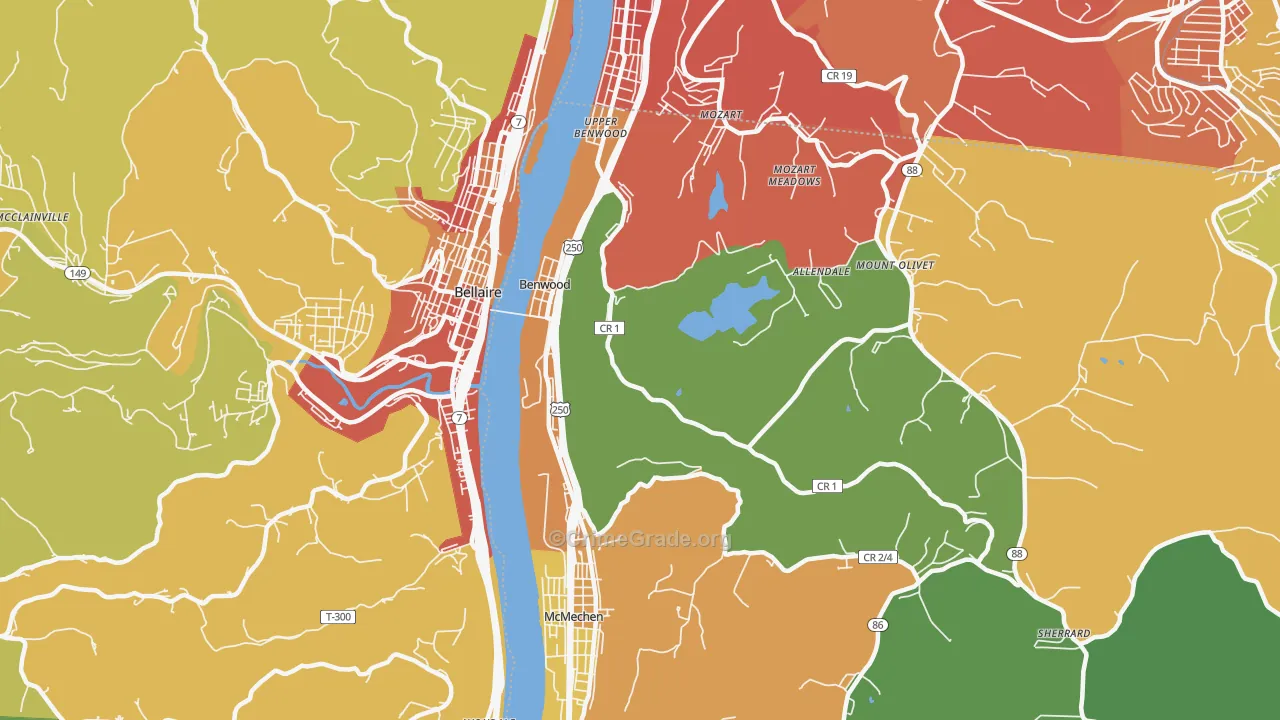 Benwood, WV Map of Vandalism Rates