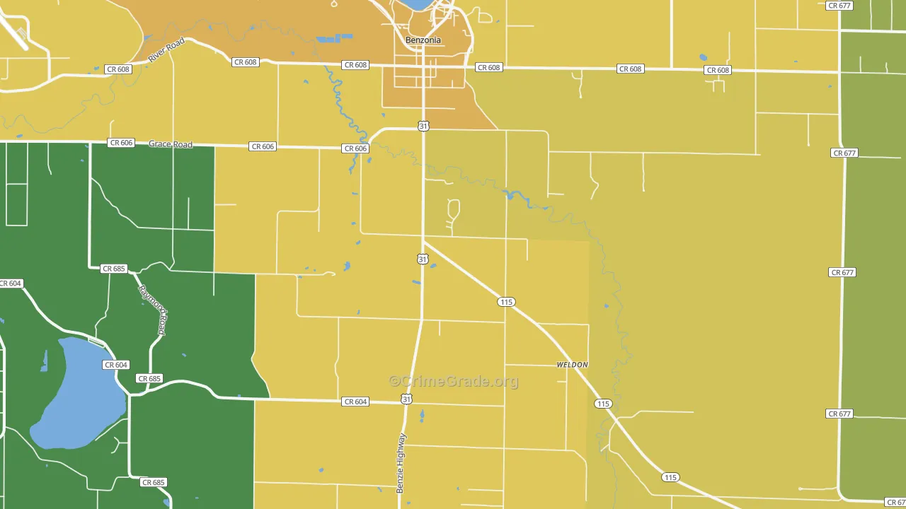 Benzonia, MI Map of Vandalism Rates
