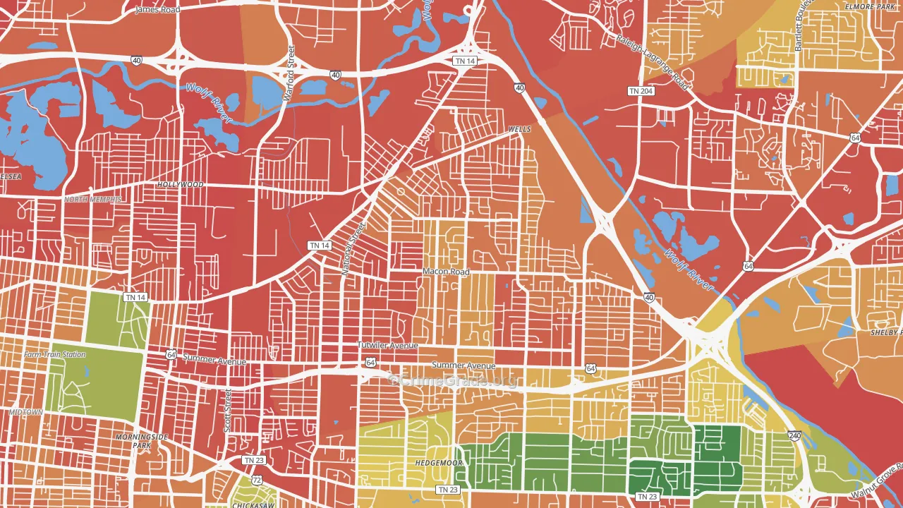 Berclair-Highland Heights, Memphis, TN Map of Vandalism Rates