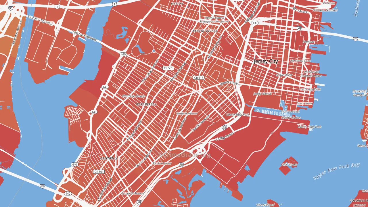 Bergen-Lafayette, Jersey City, NJ Map of Vandalism Rates