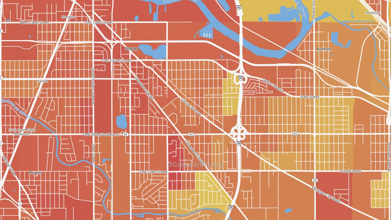 Berger, Dolton, IL Map of Vandalism Rates