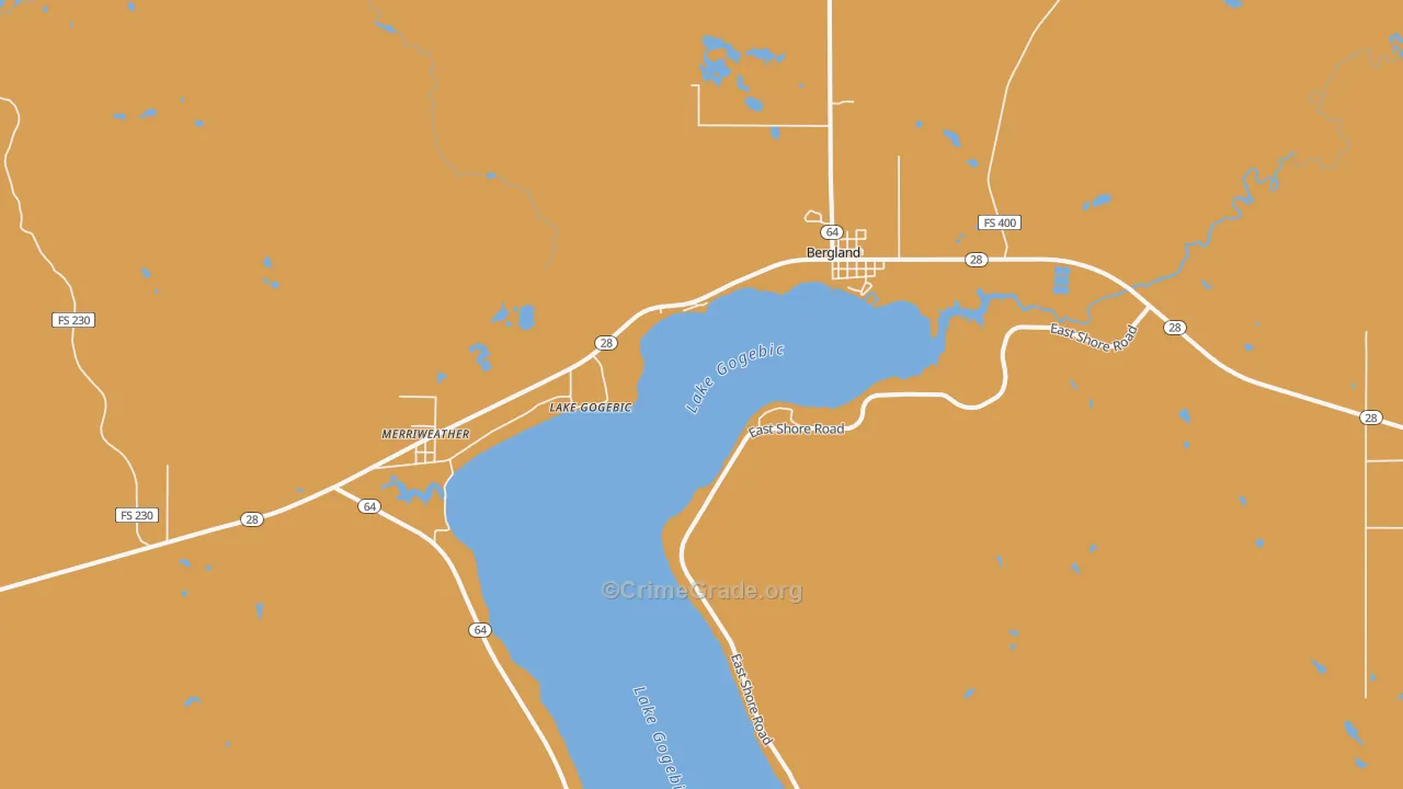 Bergland, MI Map of Vandalism Rates