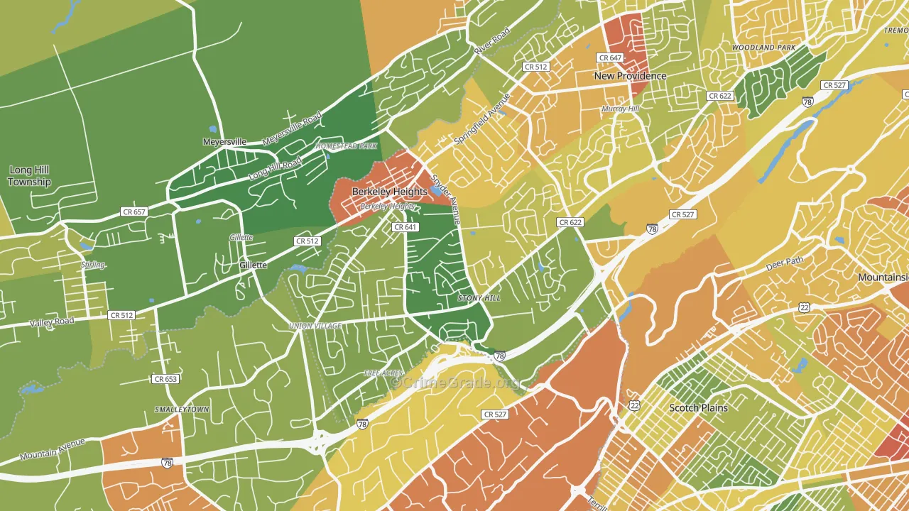 Berkeley Heights, NJ Map of Vandalism Rates