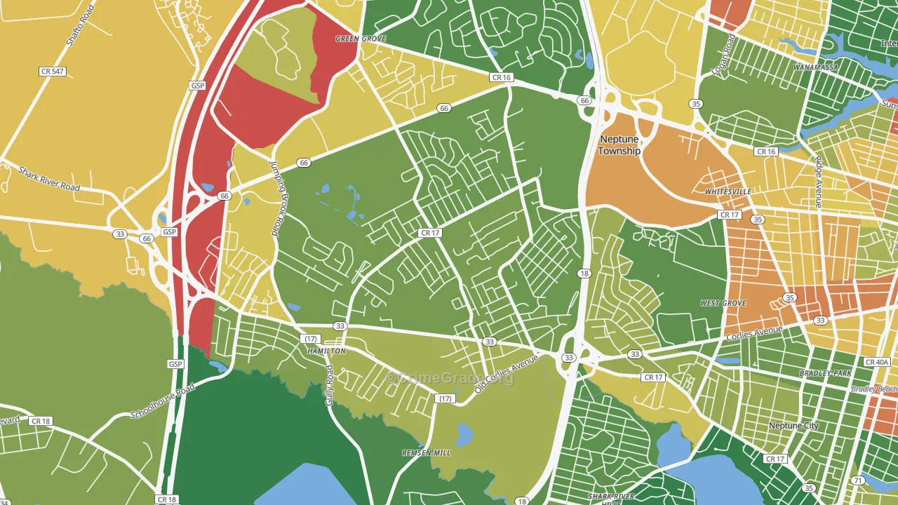 Berkley Estates, Neptune, NJ Map of Vandalism Rates