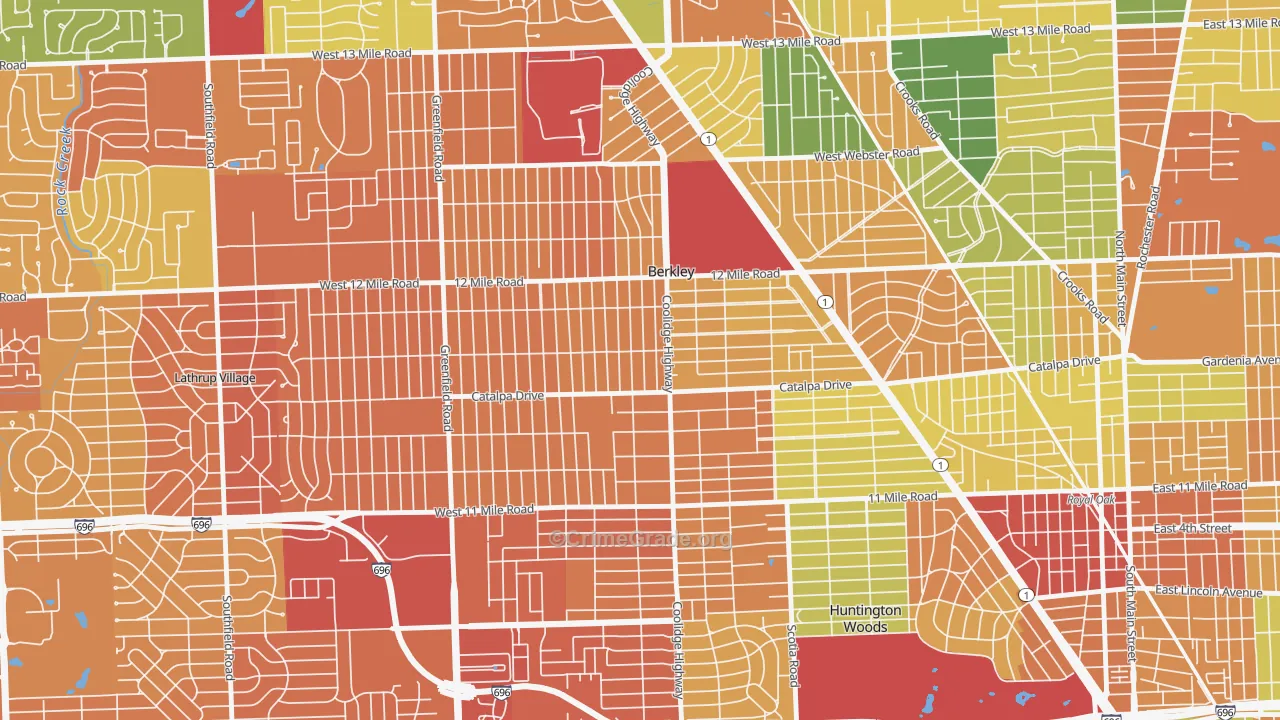 Berkley, MI Map of Vandalism Rates