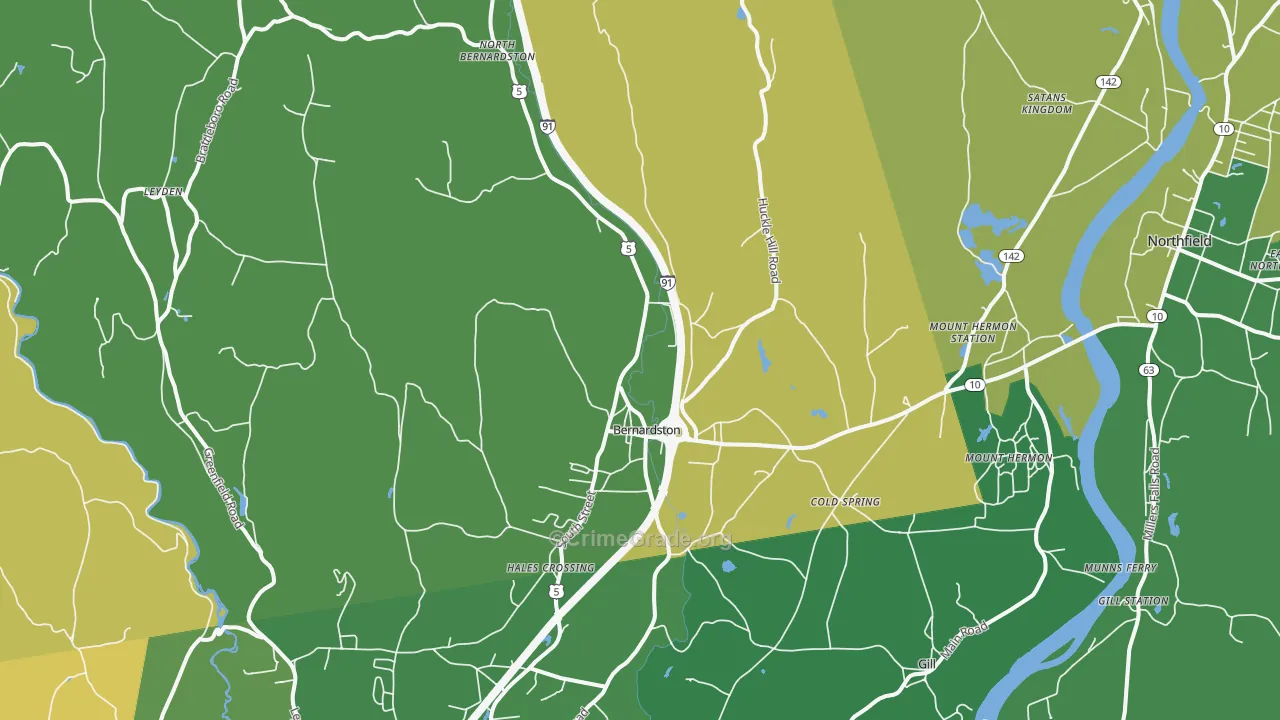 Bernardston, MA Map of Vandalism Rates