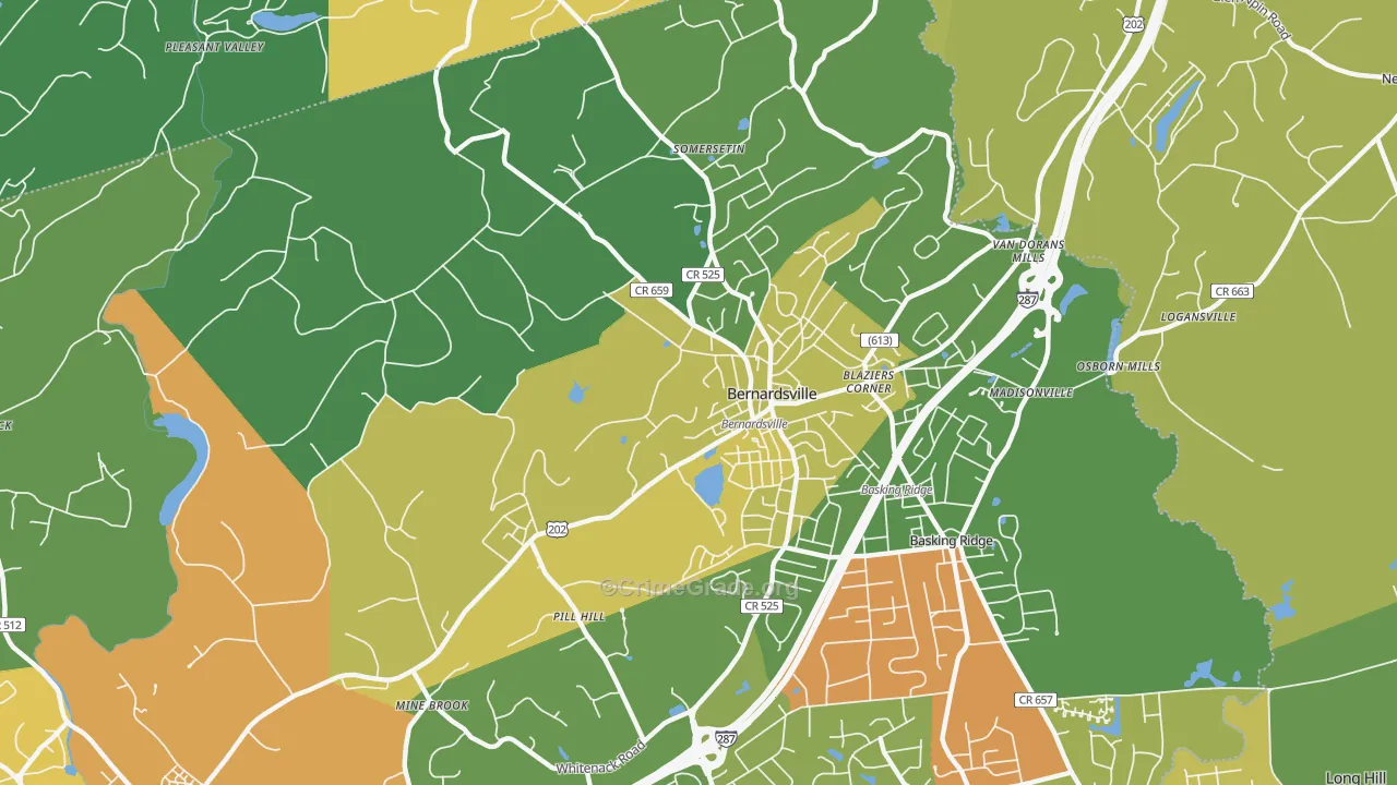 Bernardsville, NJ Map of Vandalism Rates