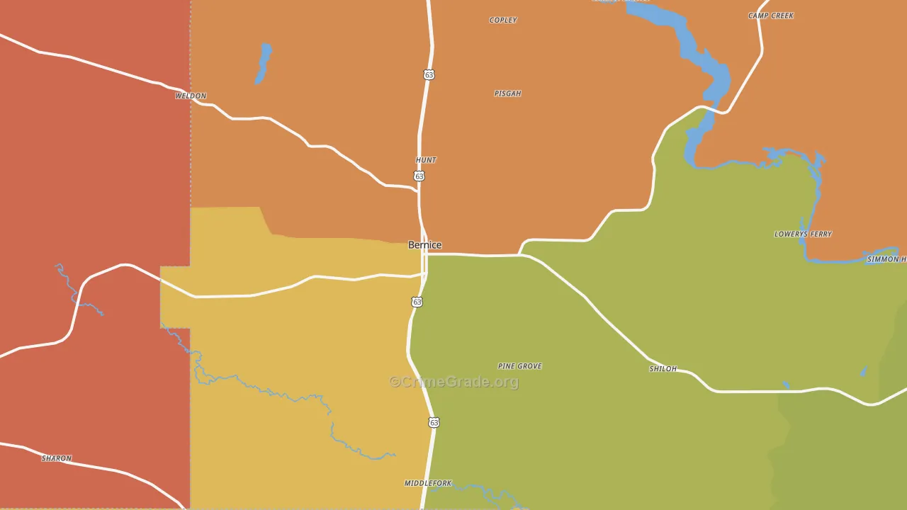 Bernice, LA Map of Vandalism Rates