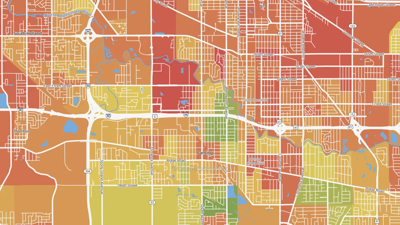 Bernice, Lansing, IL Map of Vandalism Rates