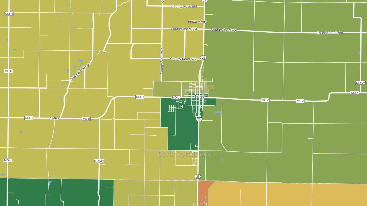 Bernie, MO Map of Vandalism Rates