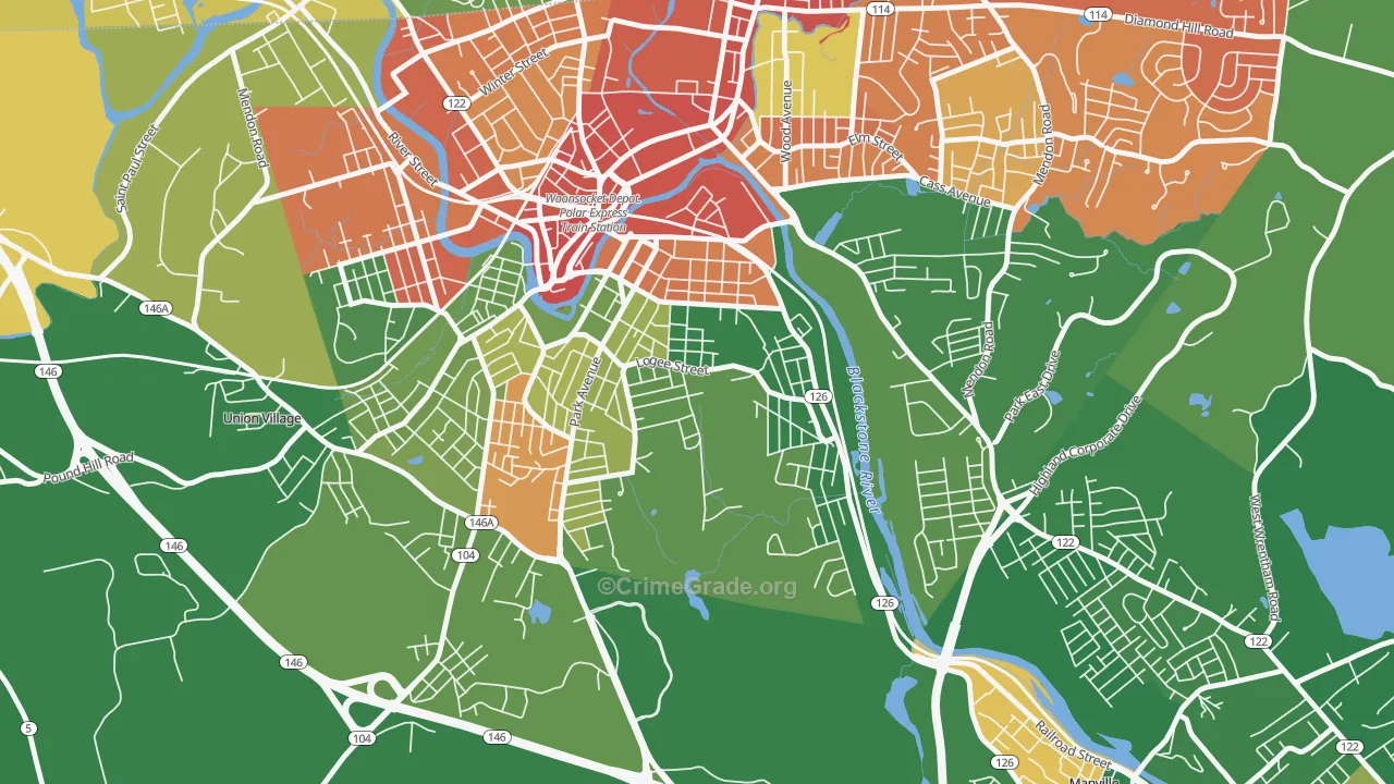 Bernon Heights, Woonsocket, RI Map of Vandalism Rates