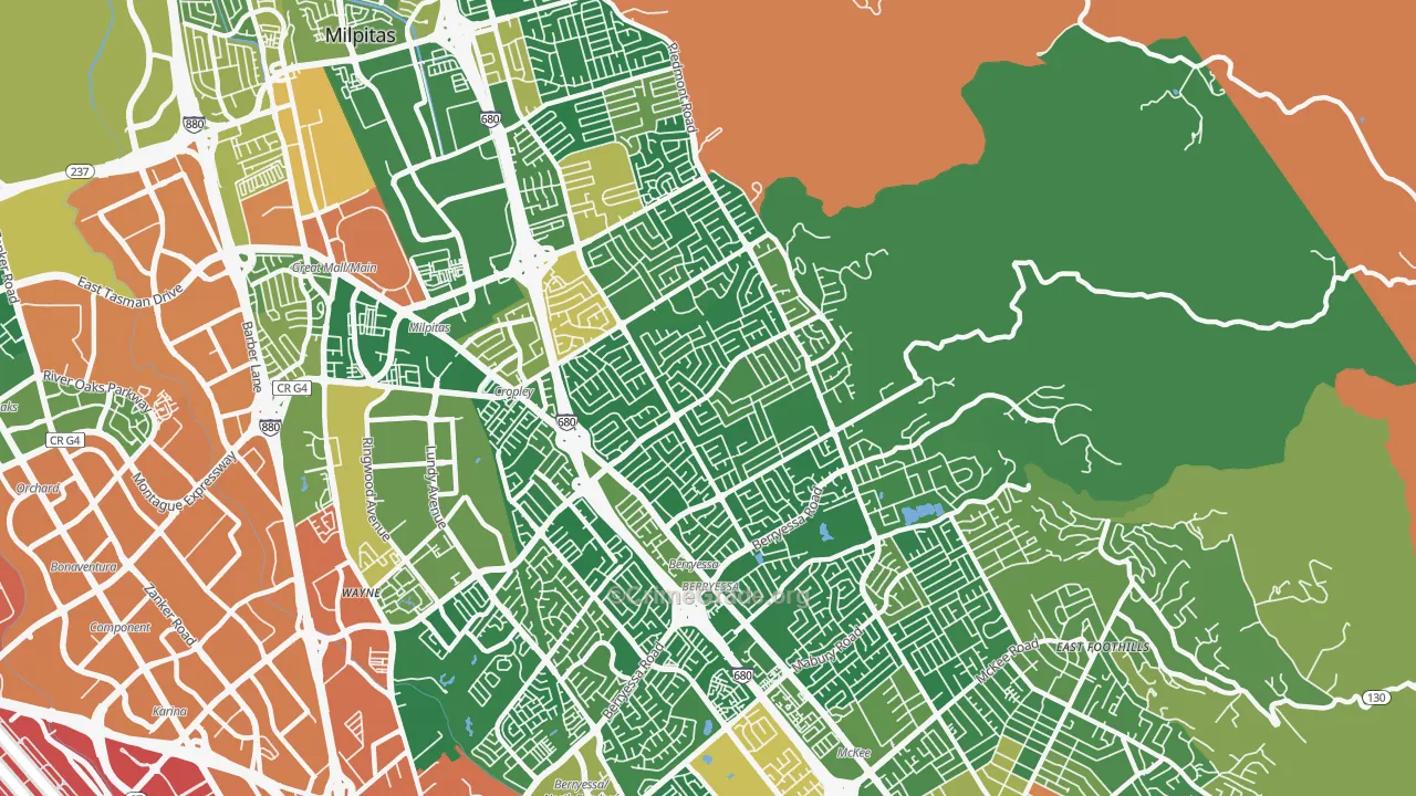 Berryessa, San Jose, CA Map of Vandalism Rates