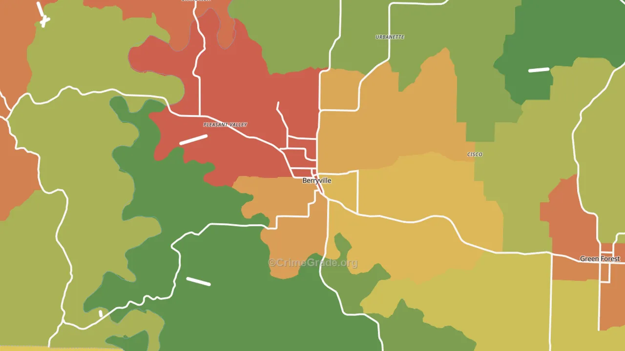 Berryville, AR Map of Vandalism Rates