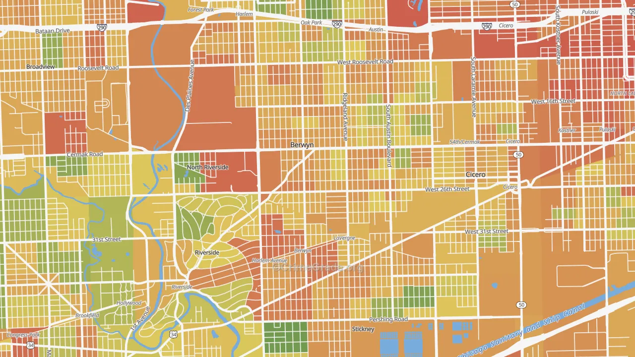 Berwyn, IL Map of Vandalism Rates