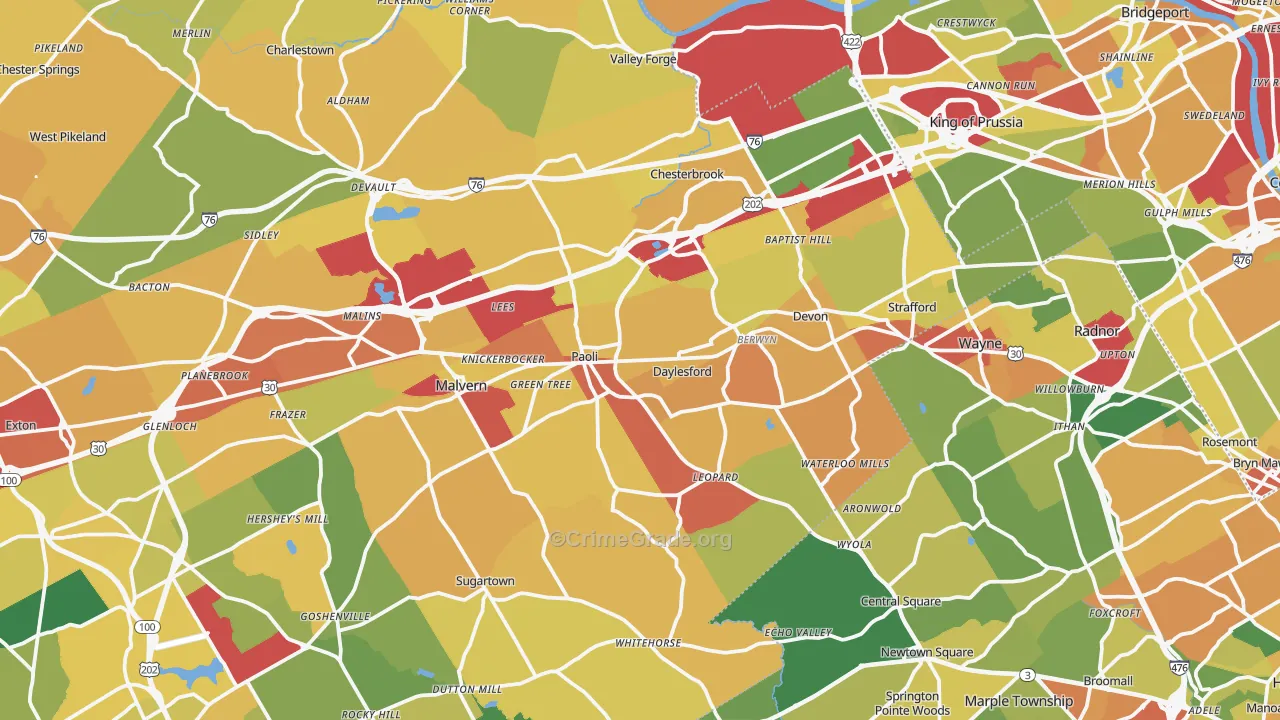 Berwyn, PA Map of Vandalism Rates
